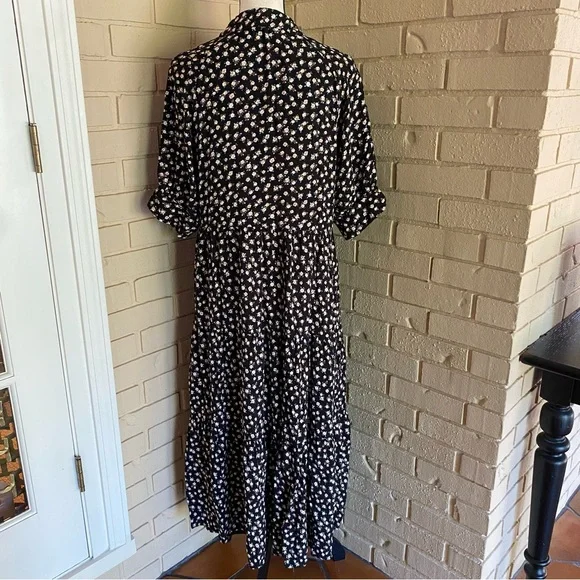 Natural Life Rebecca Midi Dress Dark Floral Boho Prairie Tiered Cottage Core M - Picture 6 of 10